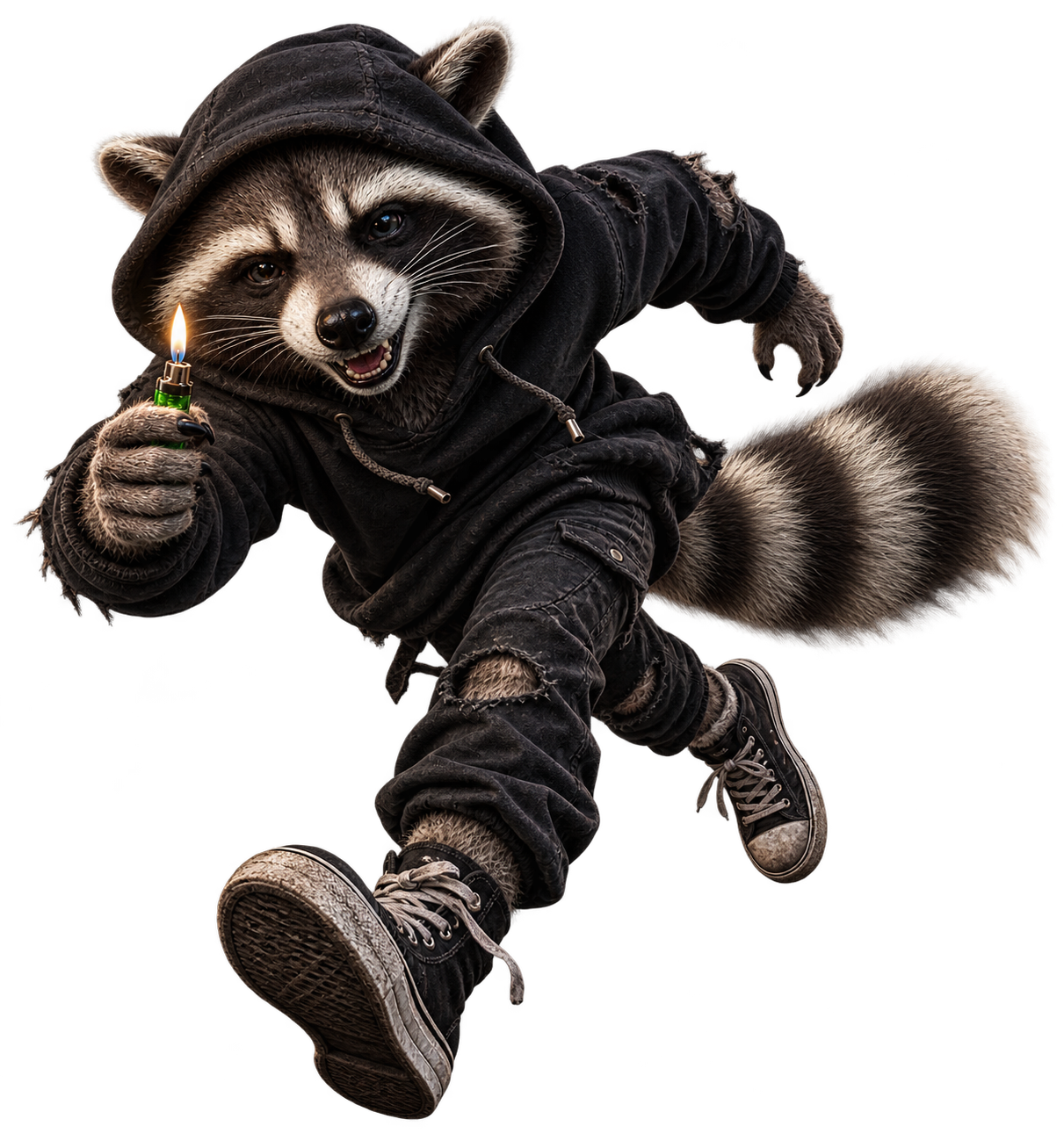 Pump Bandit running with a green lighter